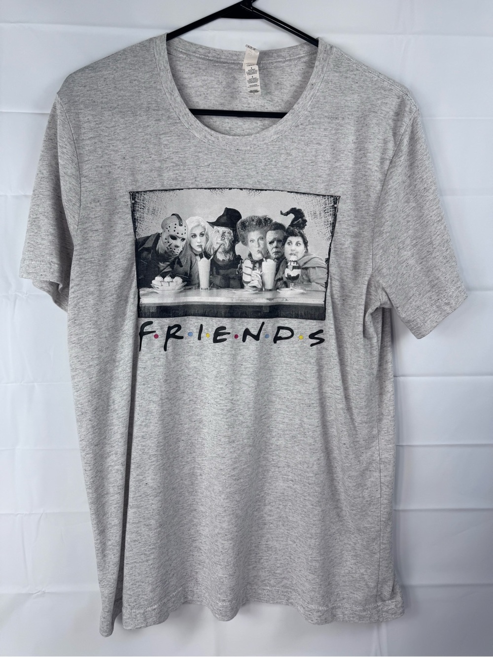 Bella Canvas Large Halloween Horror Friends Graphic T-Shirt Gray